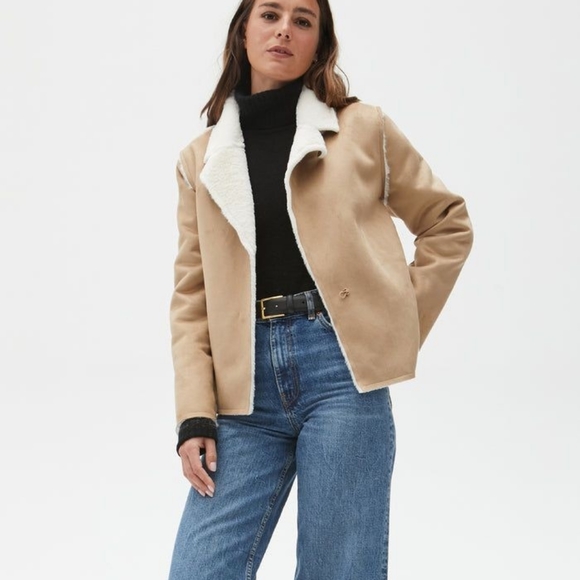 MICHAEL STARS Faux Fur Tan White Suede Kit Jacket - Picture 3 of 12